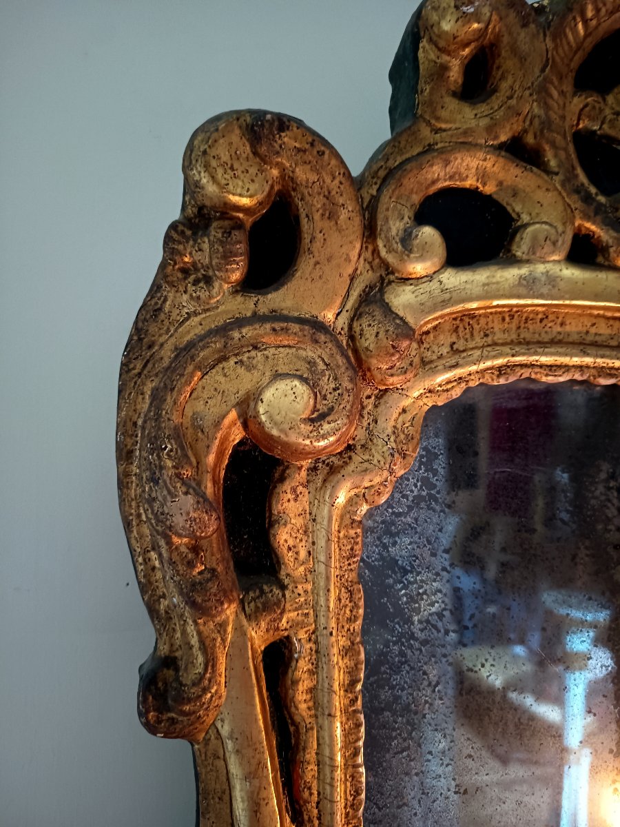Miroir provençal Louis XV en bois sculpté et doré, glace au mercure d'origine, XVIIIᵉ siècle-photo-5
