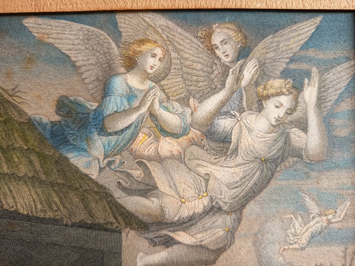 Watercolor Engraving, *the Adoration Of The Shepherds*, Based On The Vatican Tapestry From The Scuola Nuova-photo-3