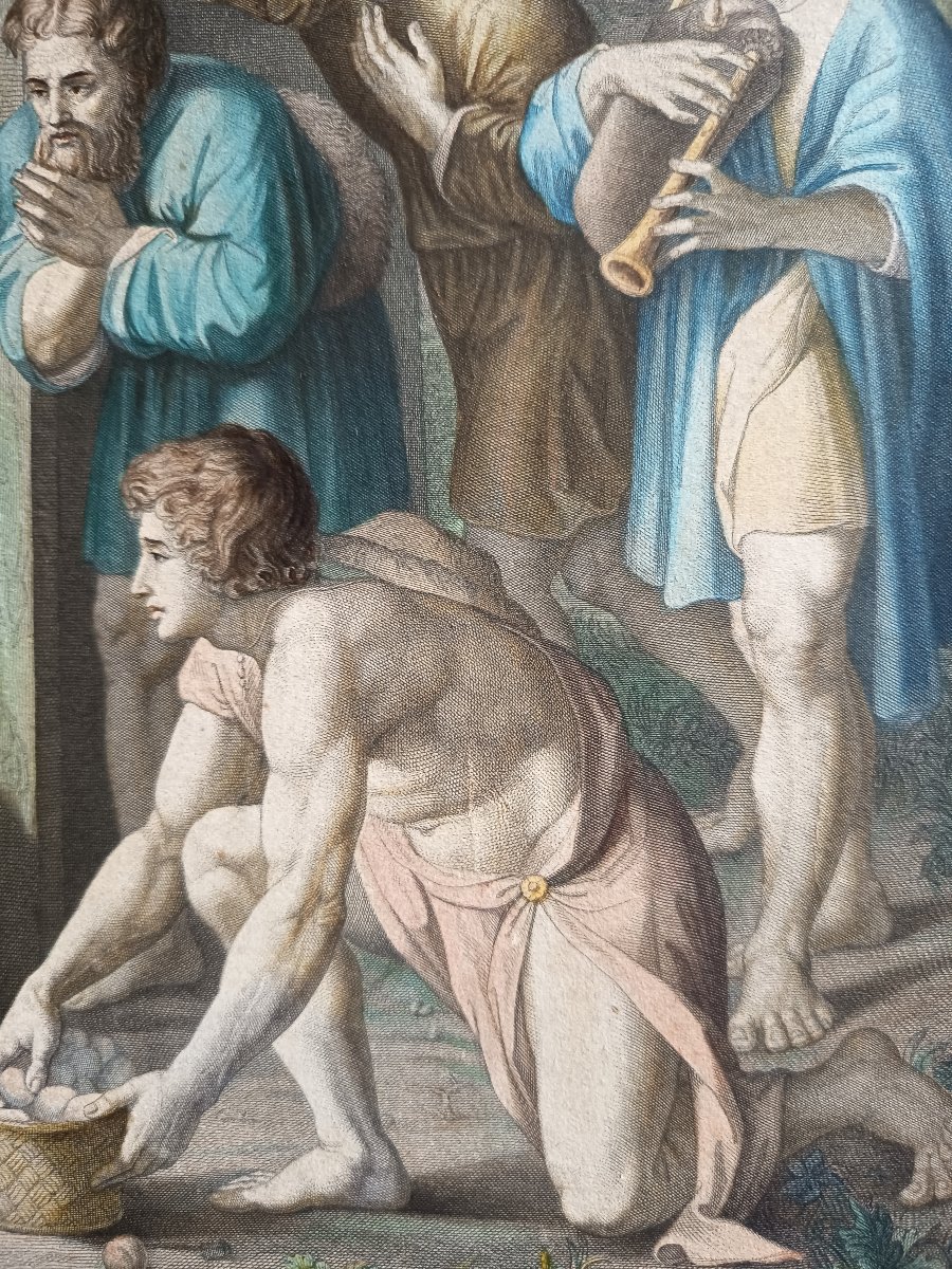 Watercolor Engraving, *the Adoration Of The Shepherds*, Based On The Vatican Tapestry From The Scuola Nuova-photo-4