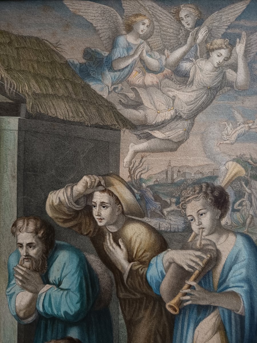 Watercolor Engraving, *the Adoration Of The Shepherds*, Based On The Vatican Tapestry From The Scuola Nuova-photo-2