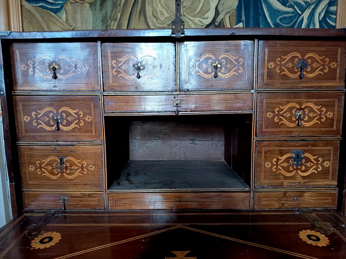 Travel Writing Desk (or "bargueno") Made Of Solid Mahogany With Marquetry, Liguria, Early 18th Century-photo-2