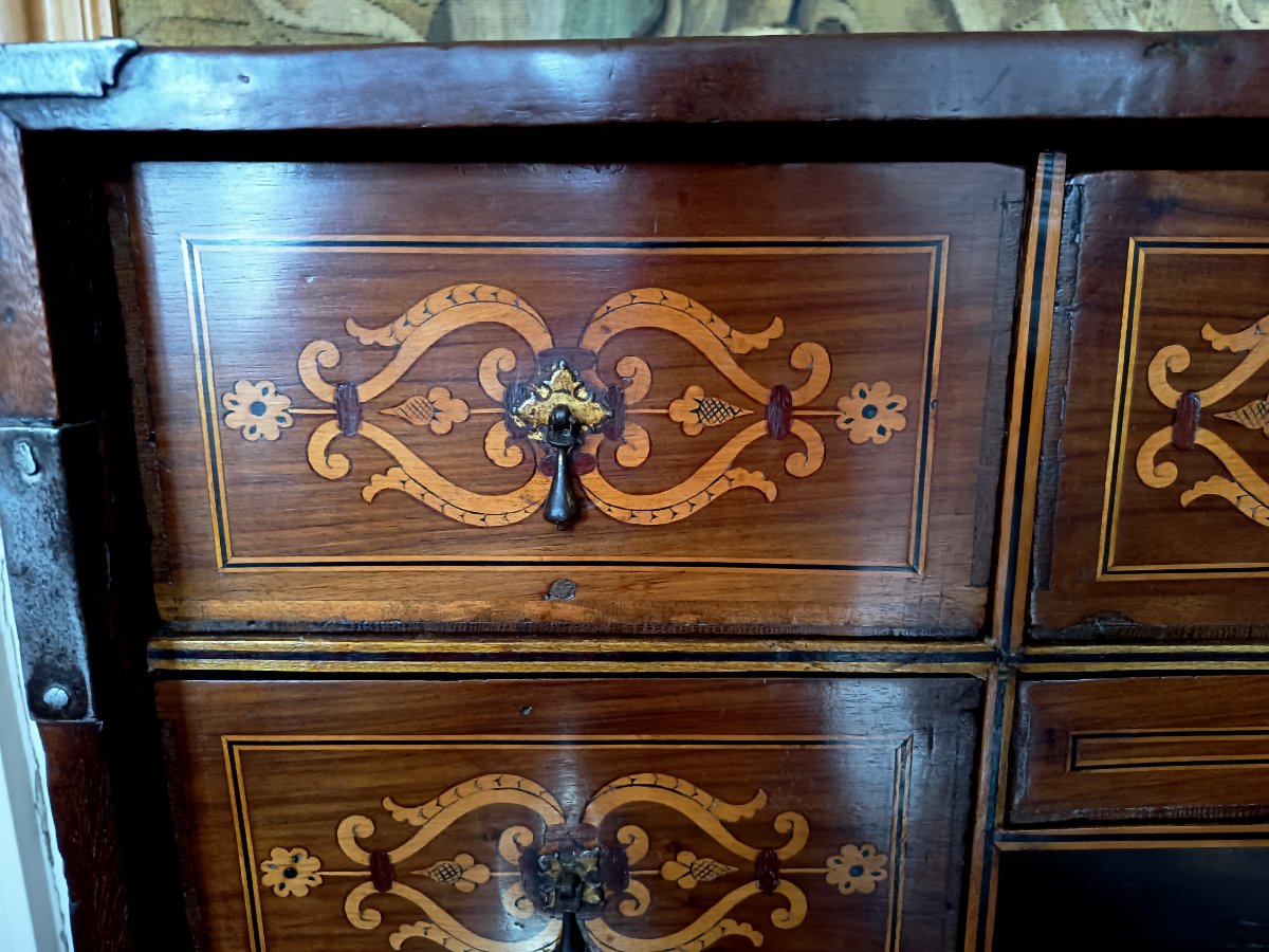 Travel Writing Desk (or "bargueno") Made Of Solid Mahogany With Marquetry, Liguria, Early 18th Century-photo-6
