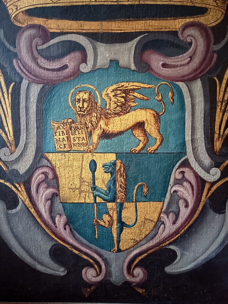 Grande huile sur toile aux armes de Venise , école Vénitienne fin XVIIIe/début XIXe siècle -photo-2