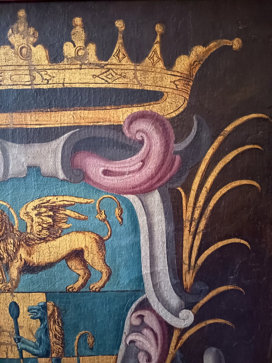 Grande huile sur toile aux armes de Venise , école Vénitienne fin XVIIIe/début XIXe siècle -photo-1