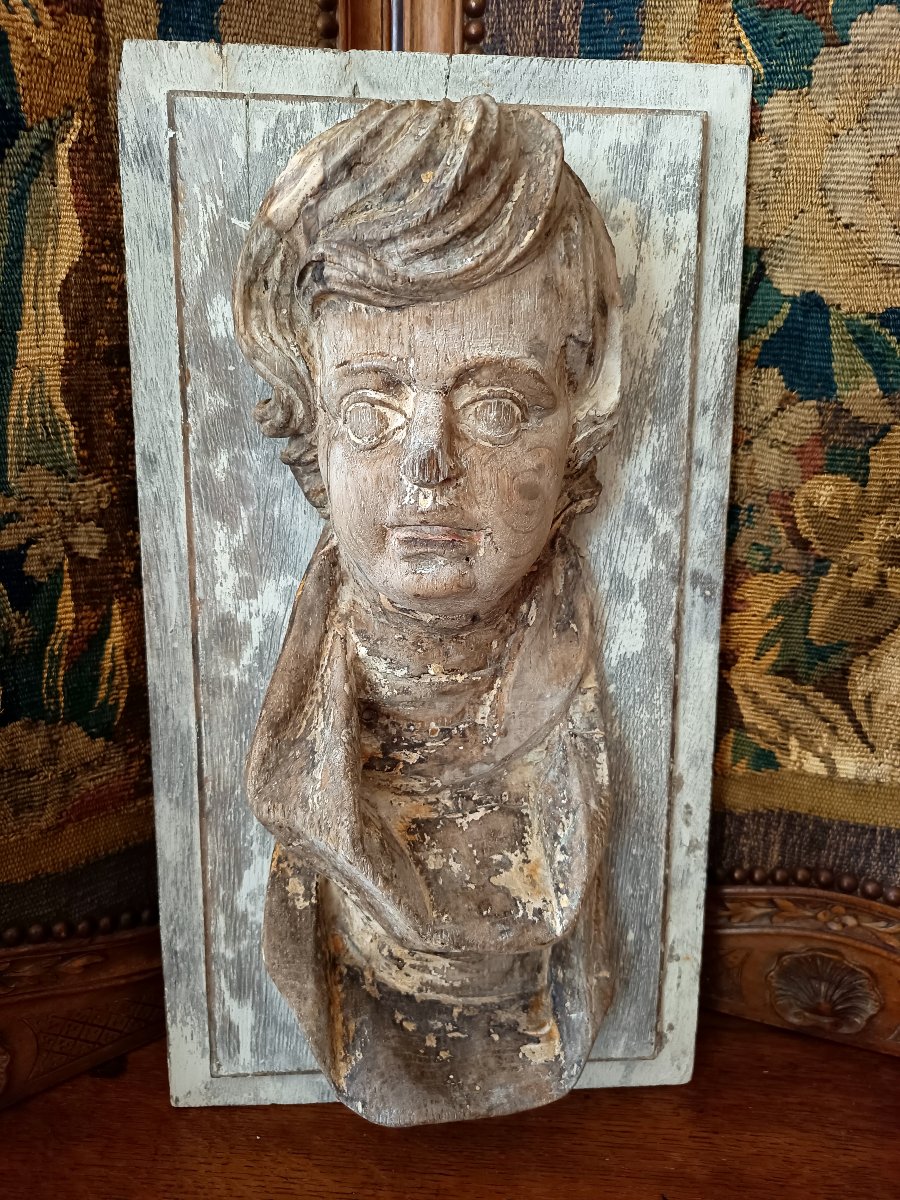 Religious High-relief Bust – Carved Linden Wood – Germany, 17th Century-photo-2