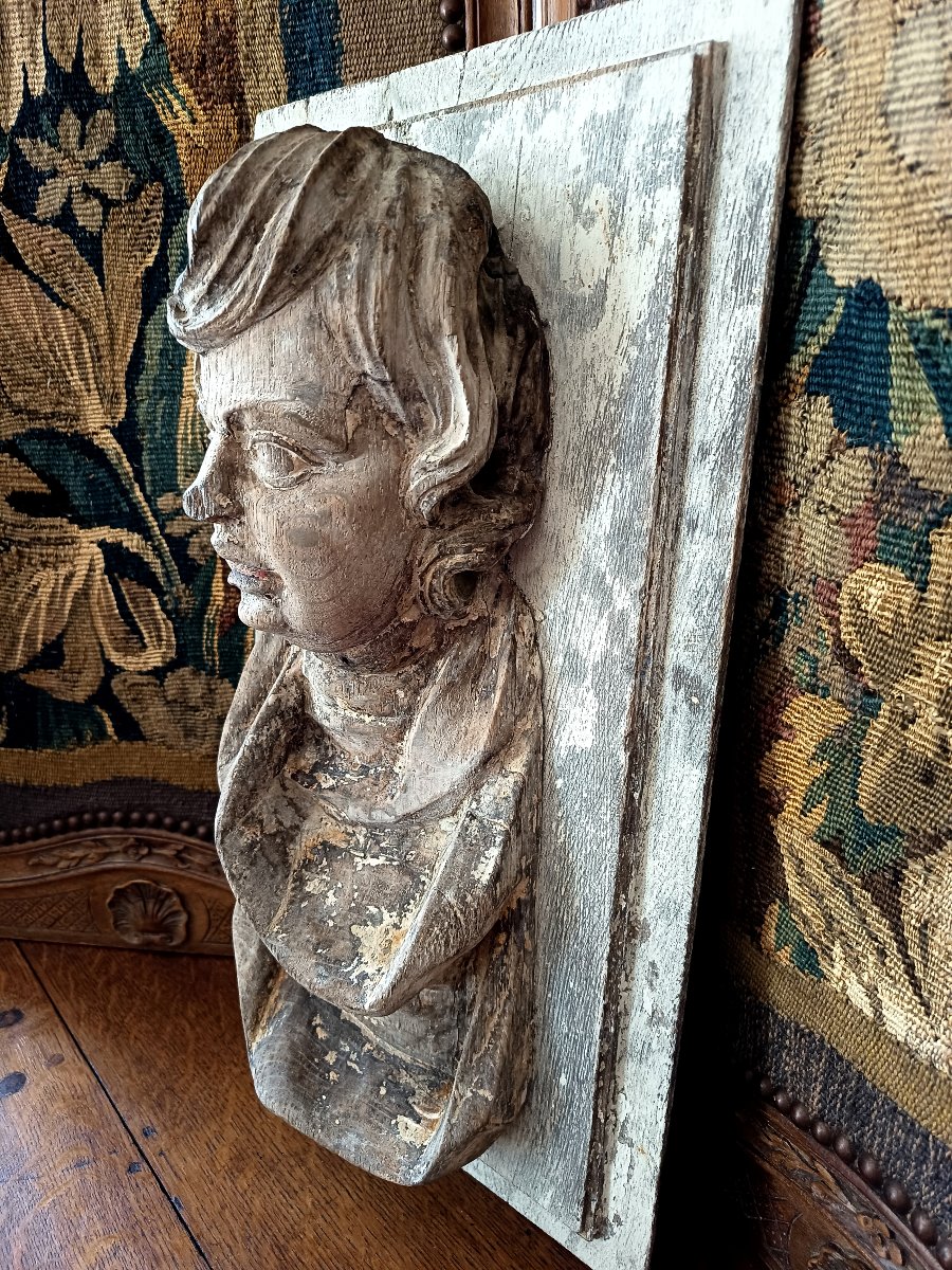 Religious High-relief Bust – Carved Linden Wood – Germany, 17th Century-photo-4