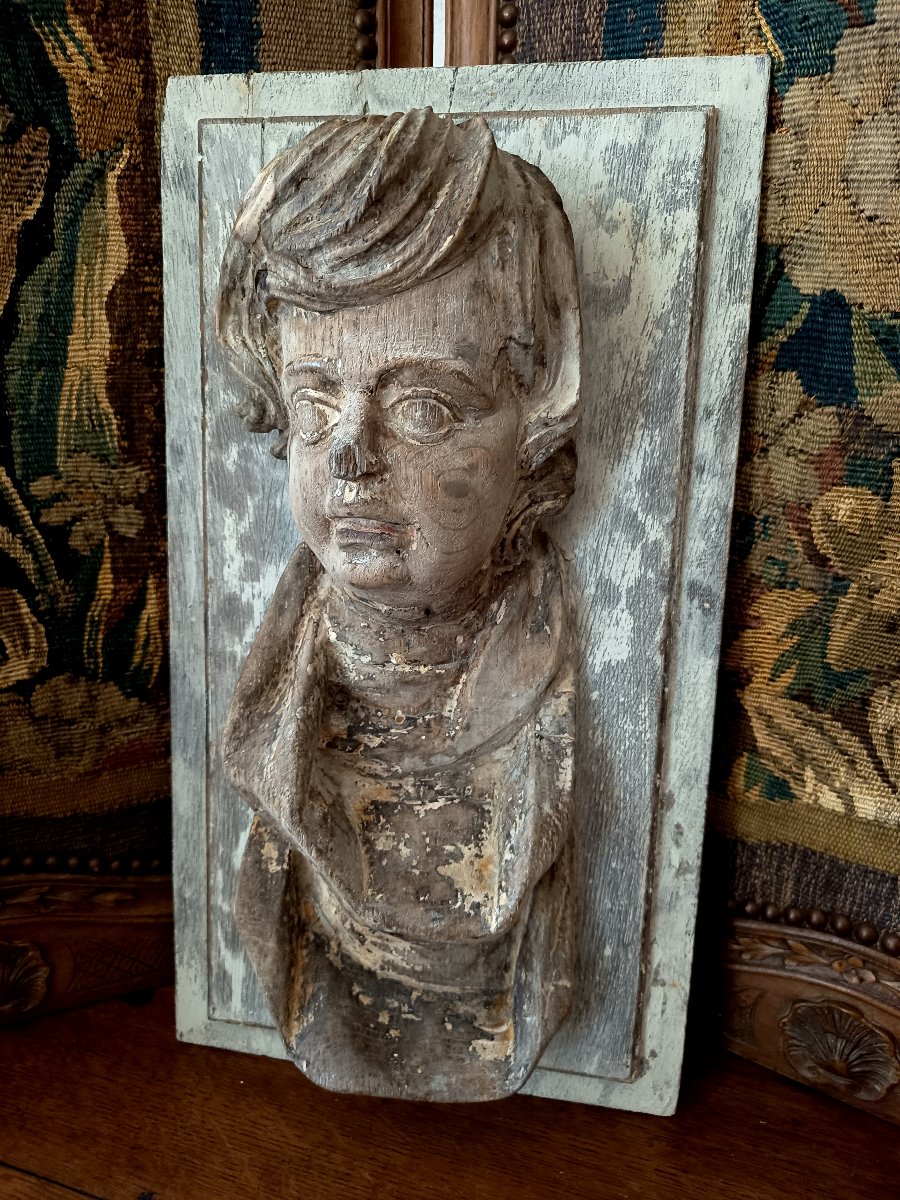 Religious High-relief Bust – Carved Linden Wood – Germany, 17th Century