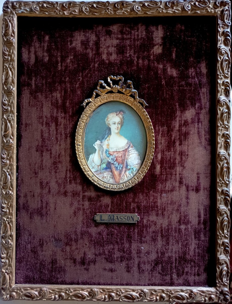 Miniature sur ivoire, portrait de Madame Sophie, fille de Louis XV, signée L. Masson — fin XIXe-photo-3