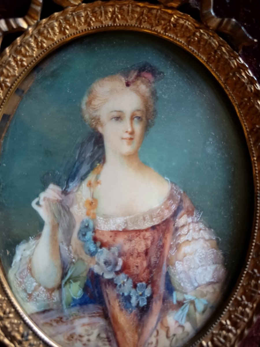 Miniature sur ivoire, portrait de Madame Sophie, fille de Louis XV, signée L. Masson — fin XIXe-photo-4