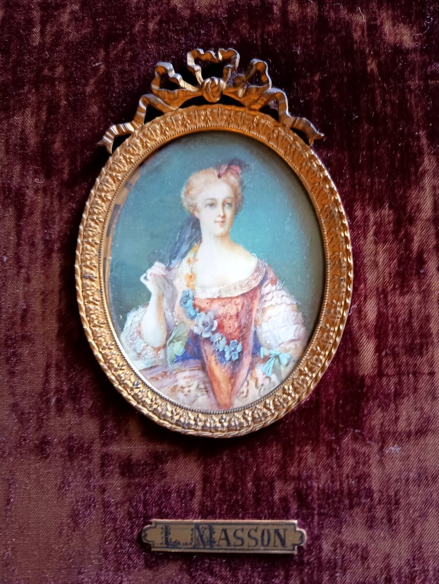 Miniature sur ivoire, portrait de Madame Sophie, fille de Louis XV, signée L. Masson — fin XIXe