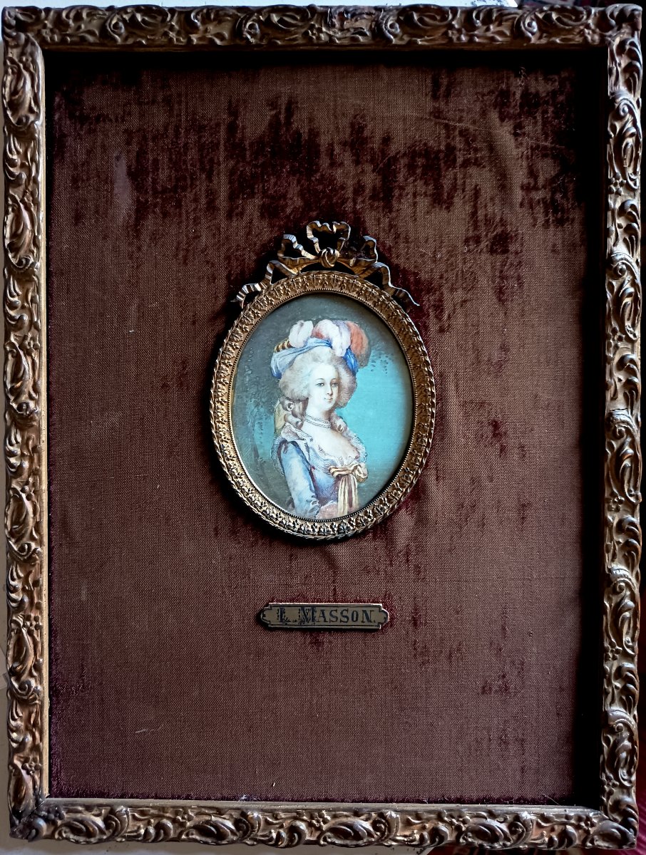 Ivory Miniature, Portrait Of Marie Antoinette, Signed By Louis Masson — Late 19th Century -photo-2