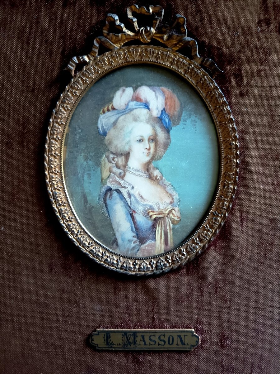 Ivory Miniature, Portrait Of Marie Antoinette, Signed By Louis Masson — Late 19th Century 