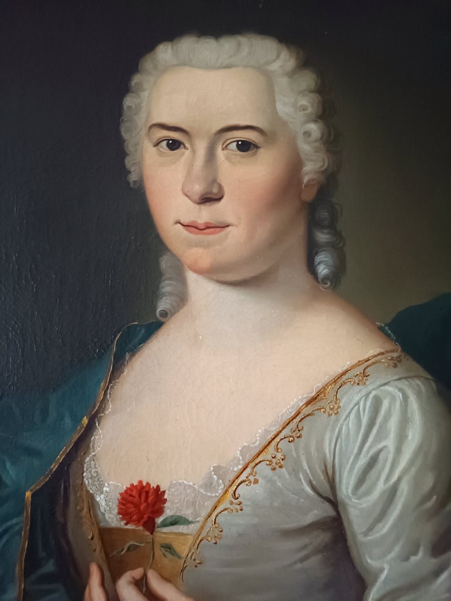  Paire de portraits en pendant "d'alliance" - École Française d'époque Louis XV, vers 1740-photo-3