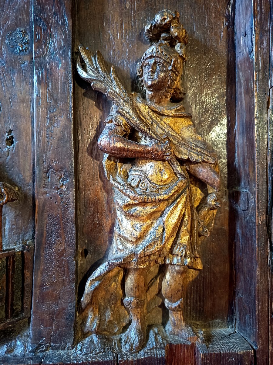Panel Carved In High Relief: Calvary With Saint Lawrence And A Holy Soldier, 17th Century -photo-2