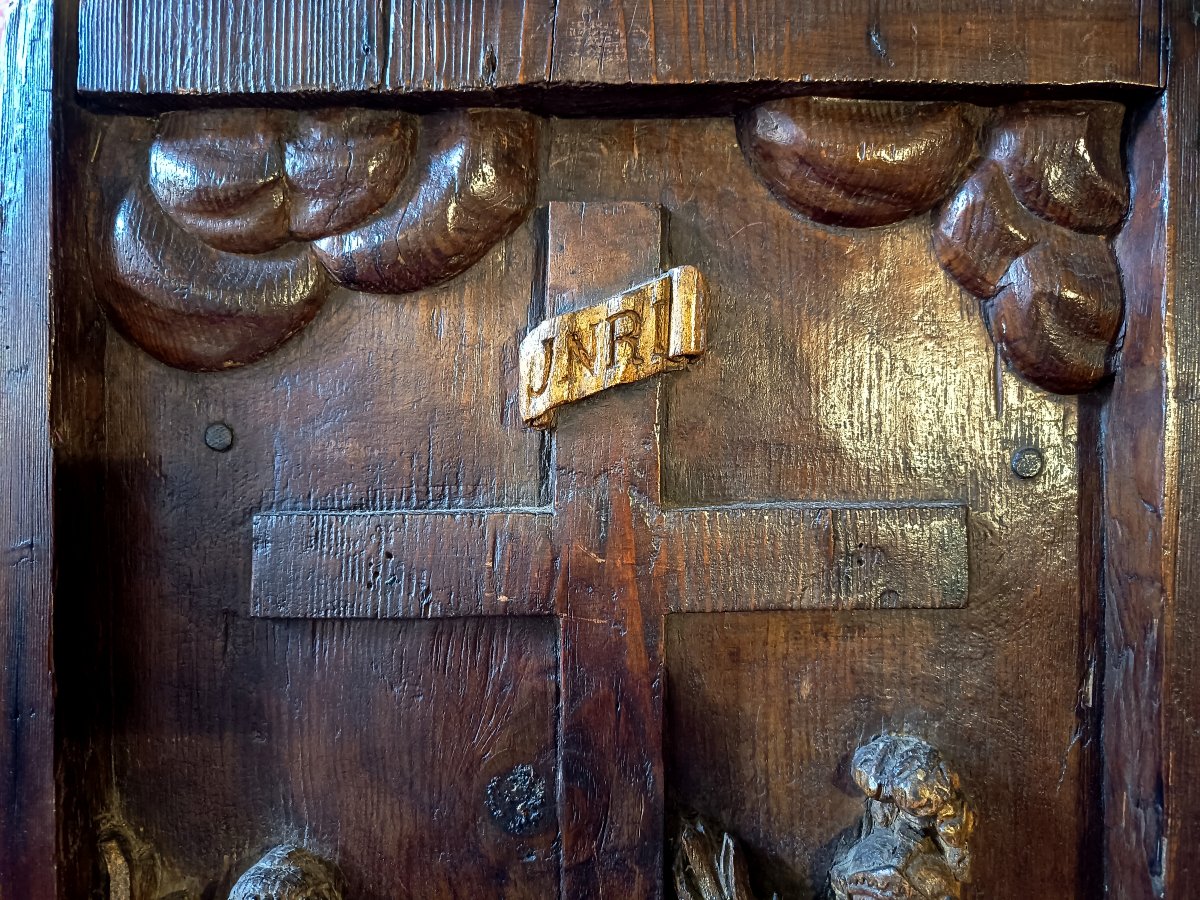Panel Carved In High Relief: Calvary With Saint Lawrence And A Holy Soldier, 17th Century -photo-4