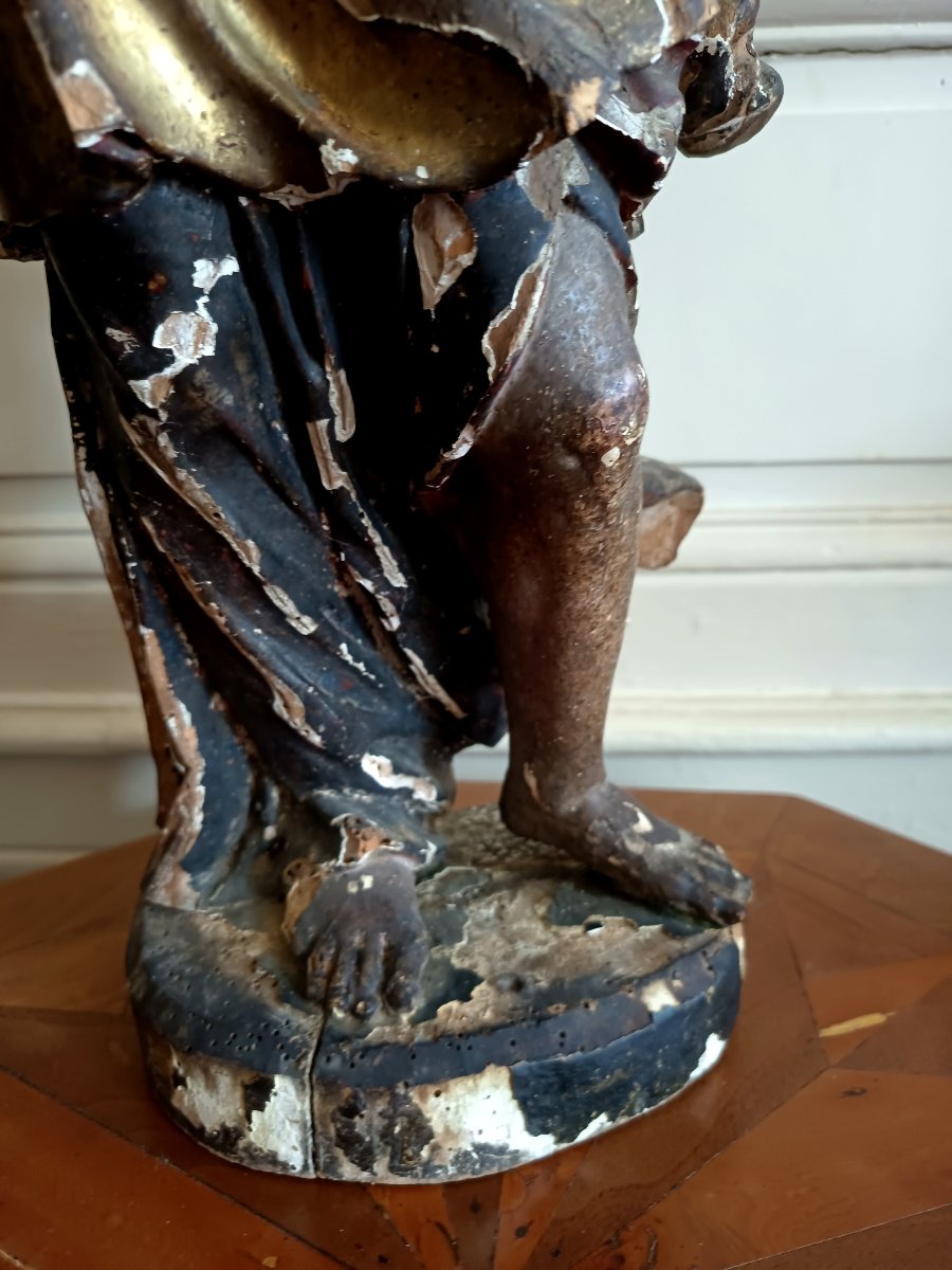 Paire d'anges porte-cierge sculpté en ronde-bosse, Italie du nord XVIIème -photo-3