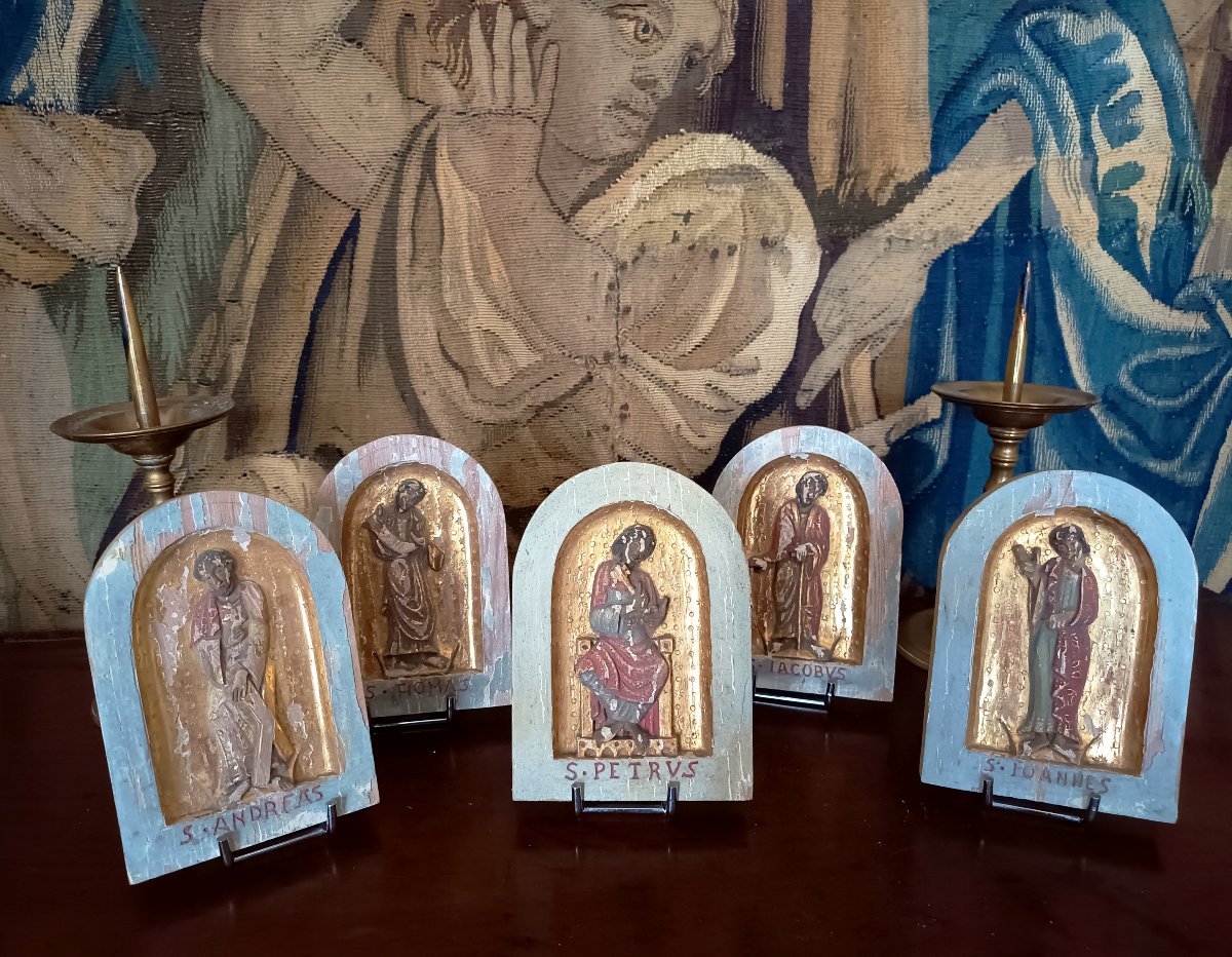 A Set Of Twelve Reliefs Of The Apostles, Carved From Wood, Polychromed, And Gilded, Late 19th–early 20th Century -photo-2