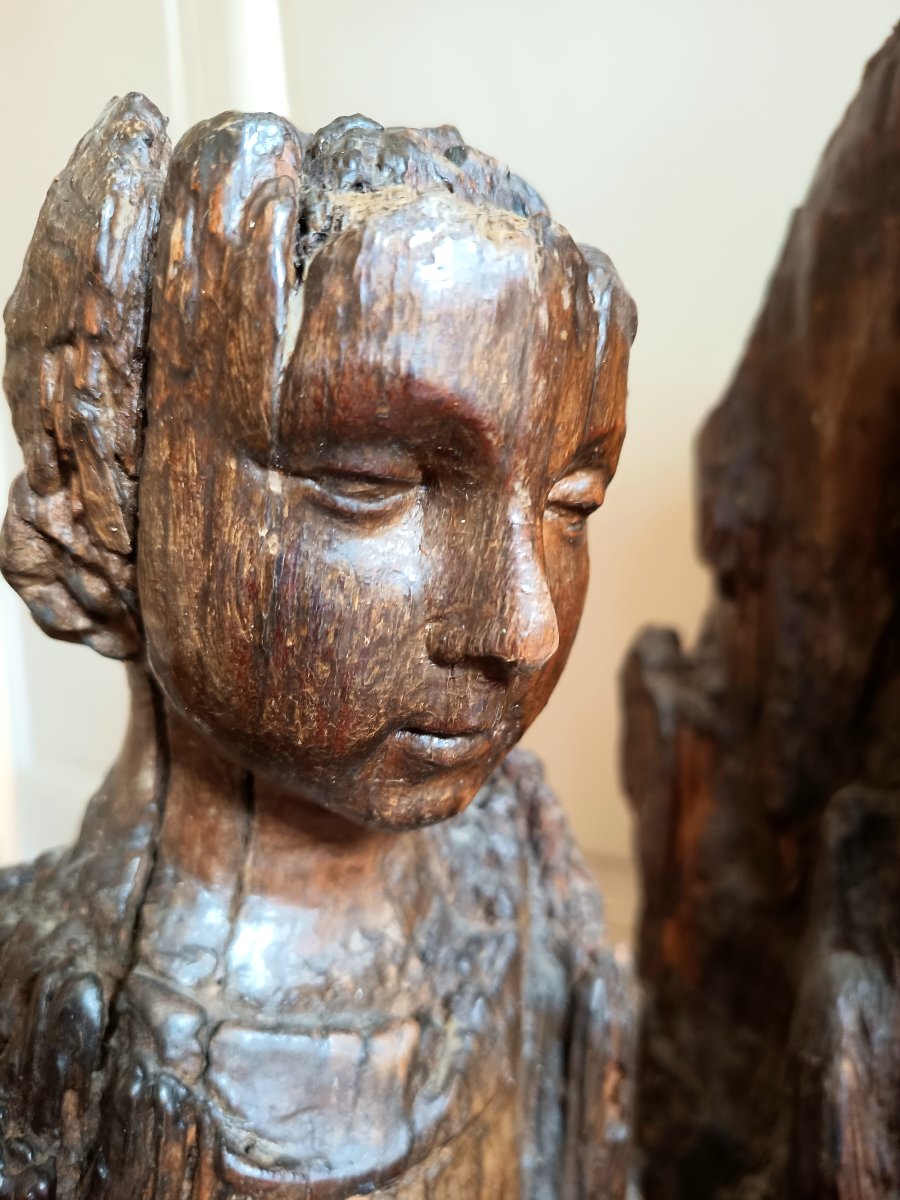 Sainte Anne et la Vierge enfant, groupe en chêne sculpté, Nord de l'Europe xvième siècle -photo-3