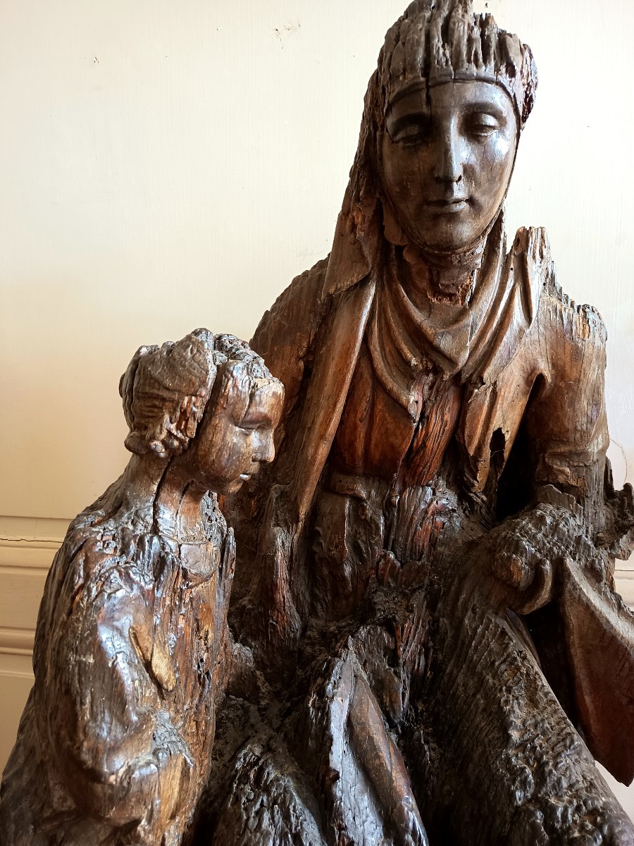 Sainte Anne et la Vierge enfant, groupe en chêne sculpté, Nord de l'Europe xvième siècle -photo-4
