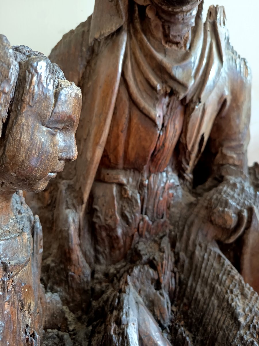 Sainte Anne et la Vierge enfant, groupe en chêne sculpté, Nord de l'Europe xvième siècle -photo-1