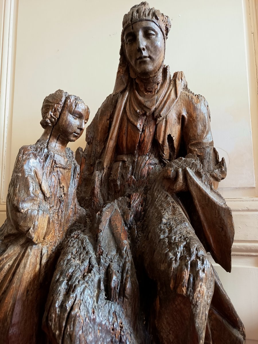 Sainte Anne et la Vierge enfant, groupe en chêne sculpté, Nord de l'Europe xvième siècle -photo-3