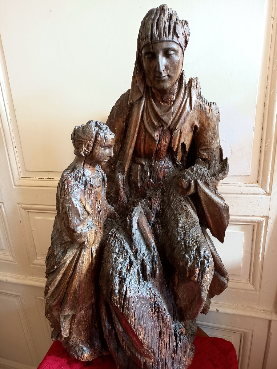 Sainte Anne et la Vierge enfant, groupe en chêne sculpté, Nord de l'Europe xvième siècle -photo-6