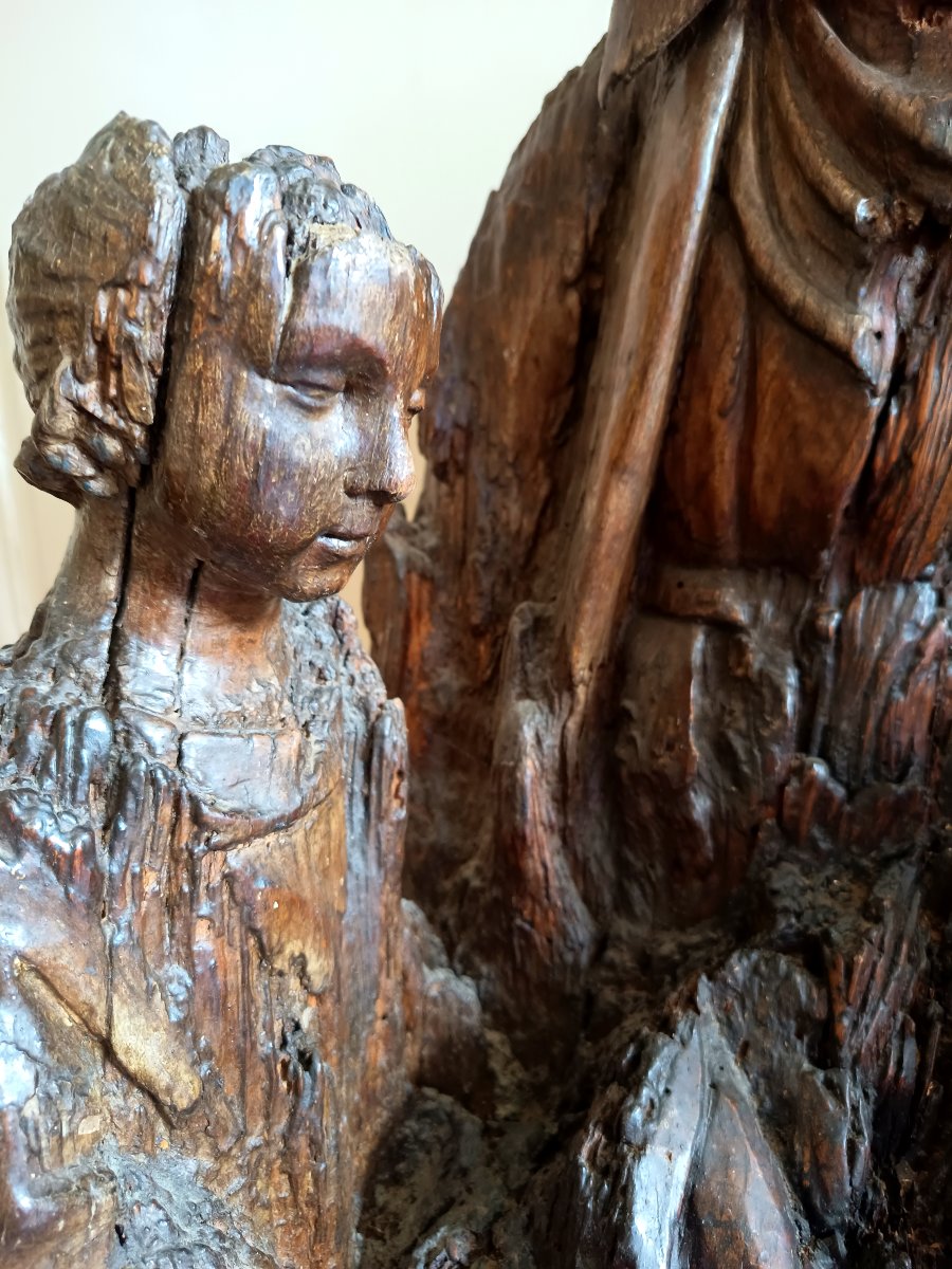 Sainte Anne et la Vierge enfant, groupe en chêne sculpté, Nord de l'Europe xvième siècle -photo-7