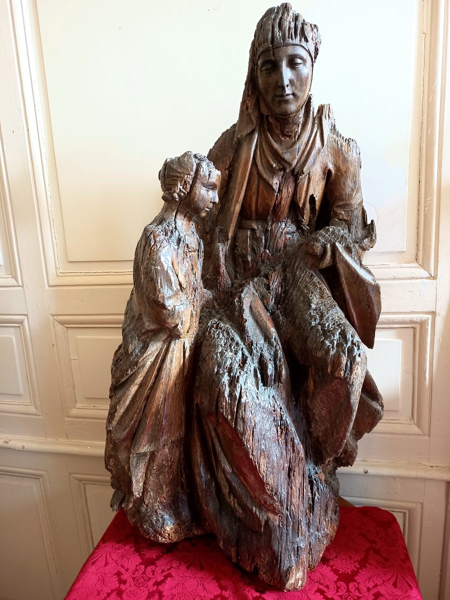 Sainte Anne et la Vierge enfant, groupe en chêne sculpté, Nord de l'Europe xvième siècle 