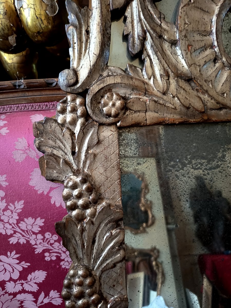  Double-pediment Mirror Made Of Carved Wood And Gilded With Silver Leaf, Northern Italy, Late 18th Century-photo-4