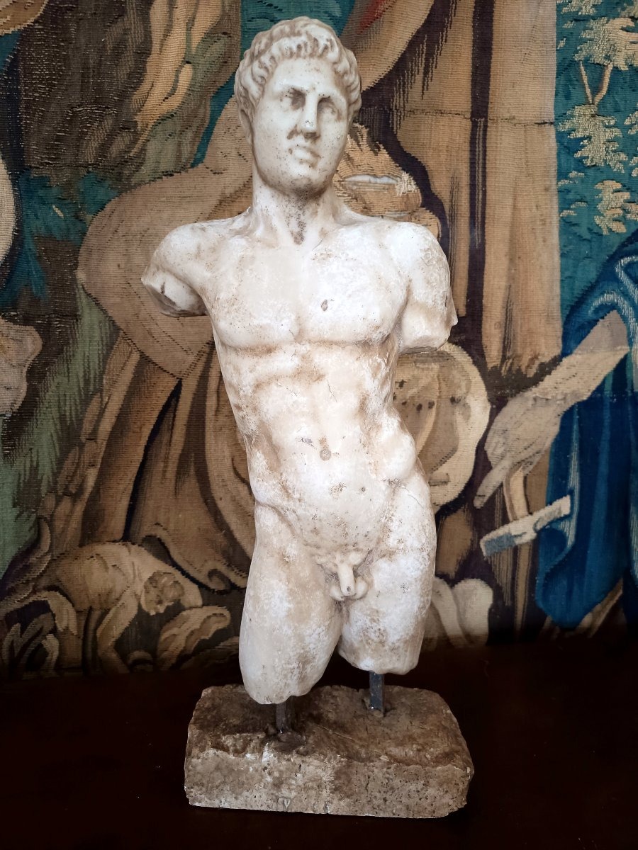 Torse d'athlète d'après l'antique, poudre de marbre reconstituée, Italie, vers 1930