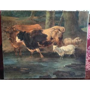 Scène pastorale , huile sur toile début XIX ème