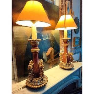 Paire de grandes lampes polychromes dans le goût du baroque Italien
