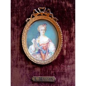 Ivory Miniature, Portrait Of Madame Sophie, Daughter Of Louis XV, Signed L. Masson — Late 19th Century