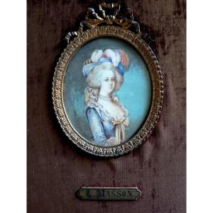 Ivory Miniature, Portrait Of Marie Antoinette, Signed By Louis Masson — Late 19th Century