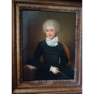 Portrait de femme en habit d'amazone, huile sur toile – École française vers 1780-1795