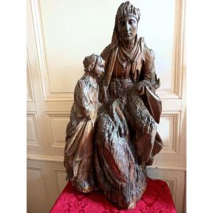 Saint Anne And The Virgin And Child, Carved Oak Group, Northern Europe, 16th Century