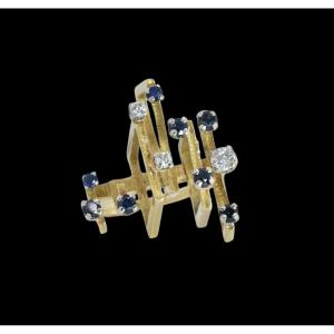 Bague Art Déco or 18 carats - Saphirs / Diamants de synthèse