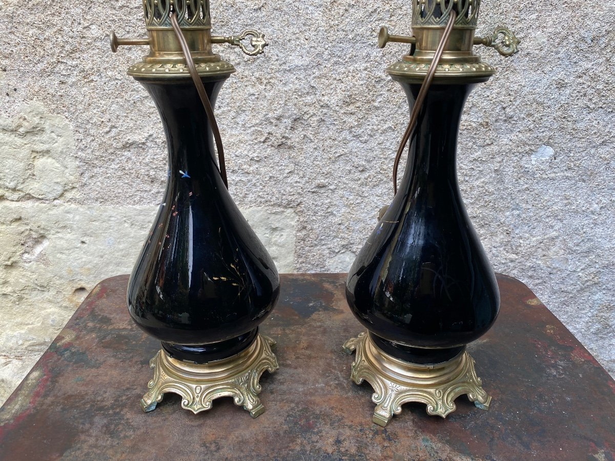 Pair Of XIXth Oil Lamps-photo-3