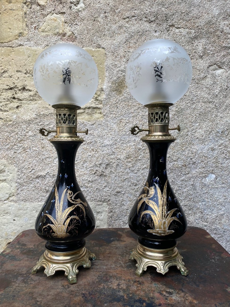 Paire De Lampes à Pétrole XIXème 