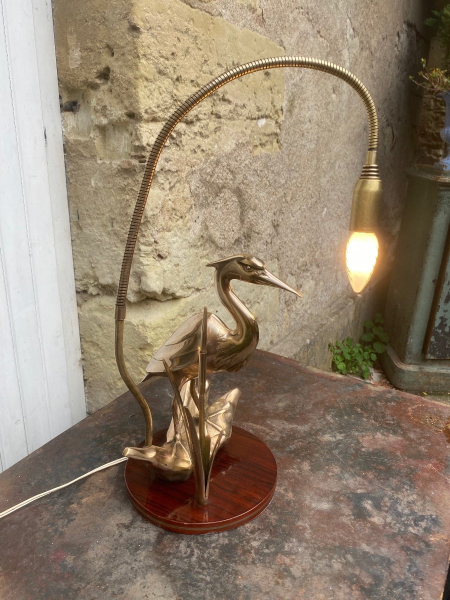 70s Brass Heron Lamp-photo-5