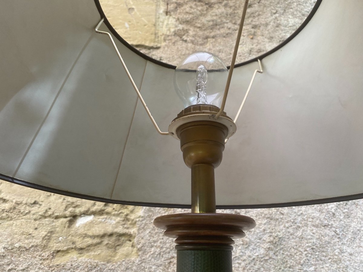 Large Vintage Lamp In Green Faux Leather-photo-4