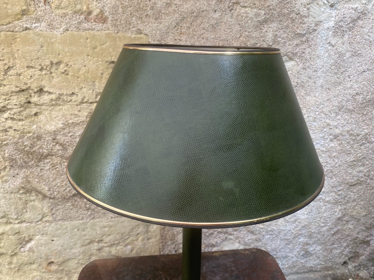 Large Vintage Lamp In Green Faux Leather-photo-1