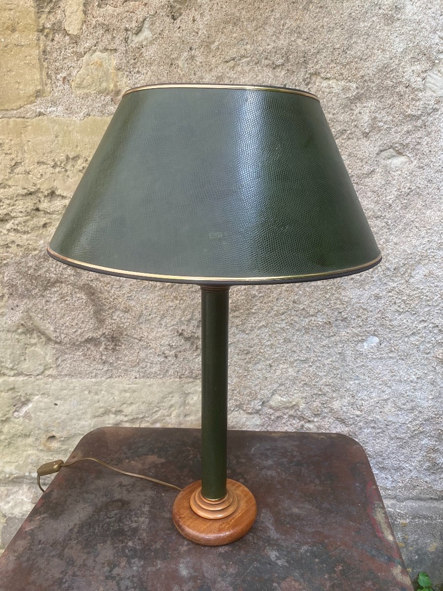 Large Vintage Lamp In Green Faux Leather