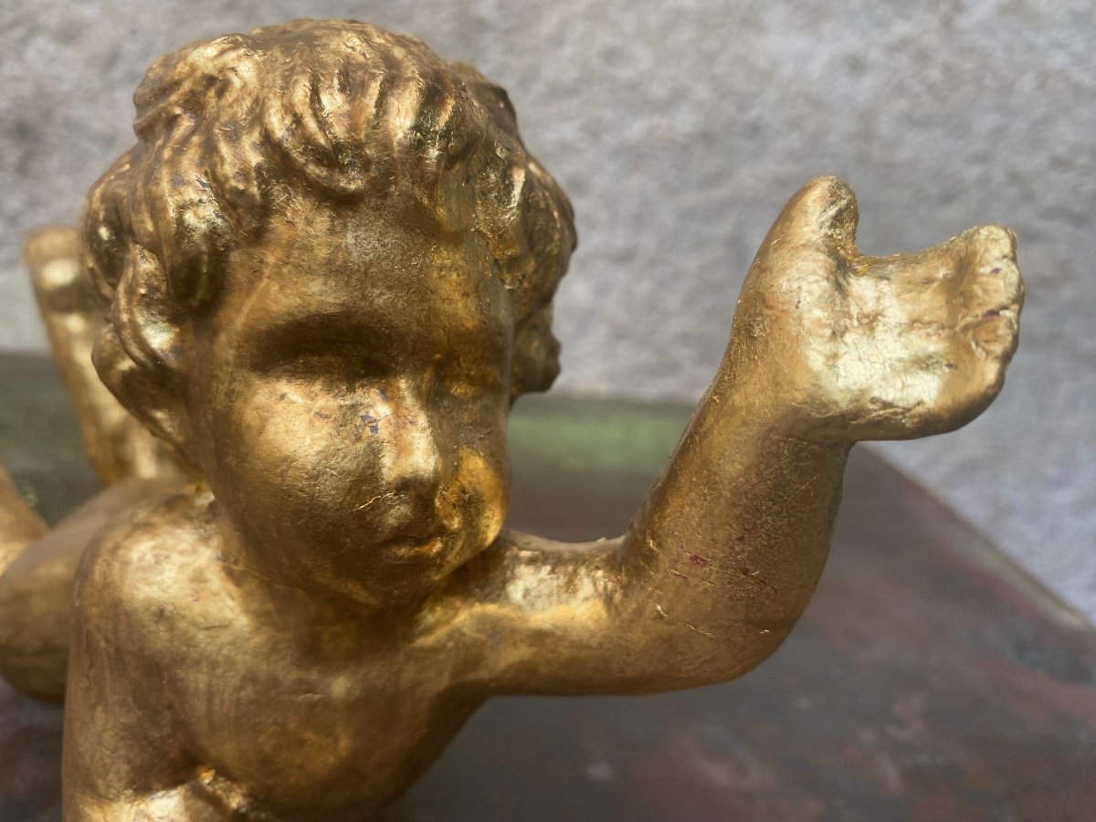 Putto In Carved And Gilded Wood-photo-3