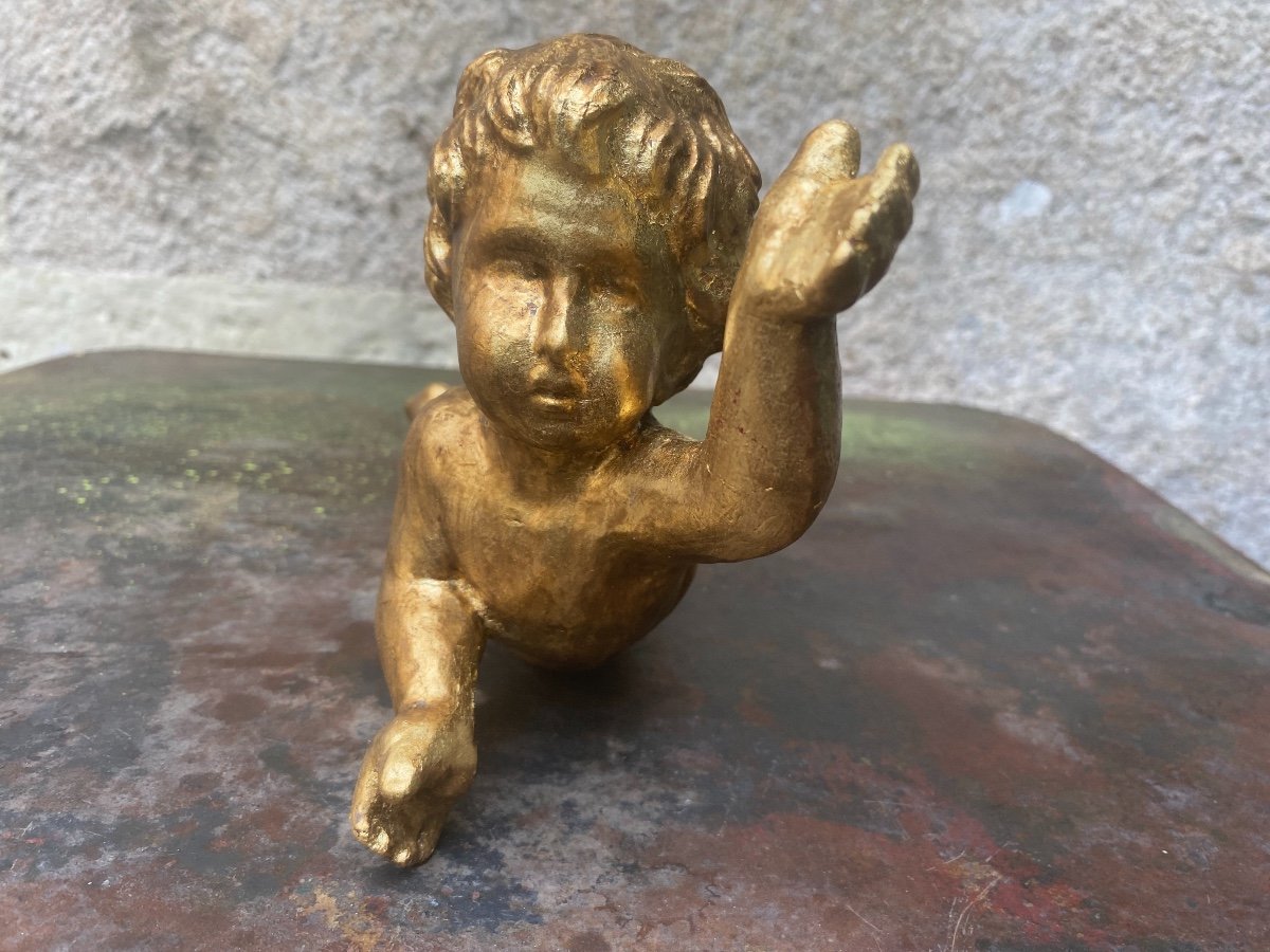 Putto En Bois Sculpté Et Doré-photo-4