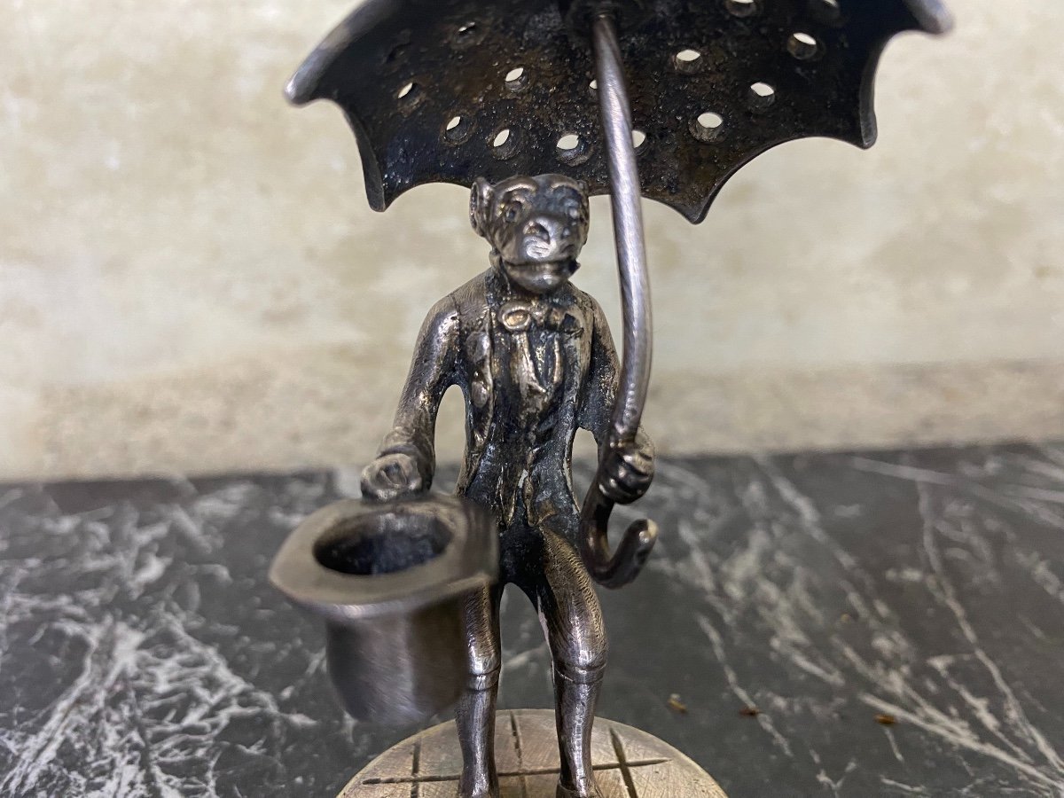 Singe à l'Ombrelle, Bronze Argenté, XIXème-photo-4