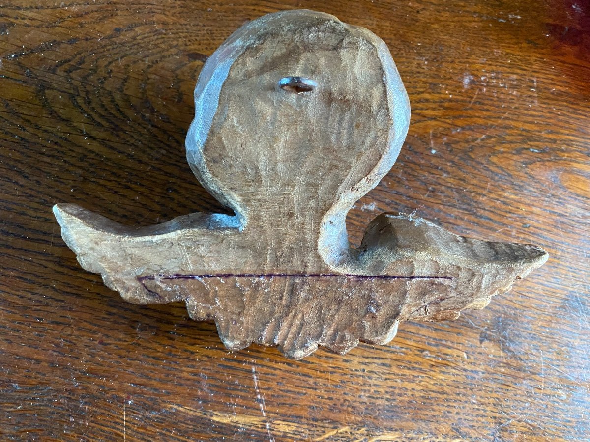 Angel Head In Carved Wood, 19th Century-photo-4