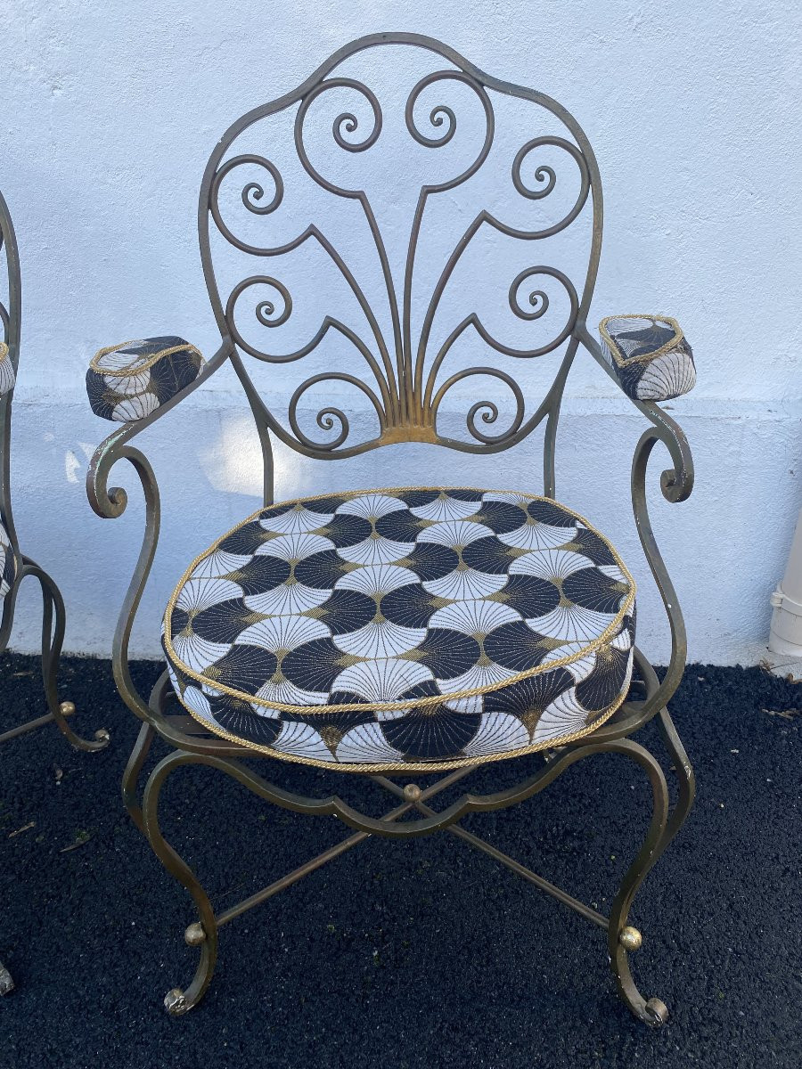 Lot de 4 fauteuils en fer forgé art déco-photo-2