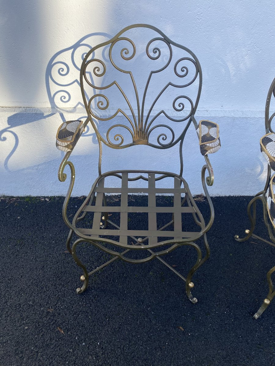Lot de 4 fauteuils en fer forgé art déco-photo-4