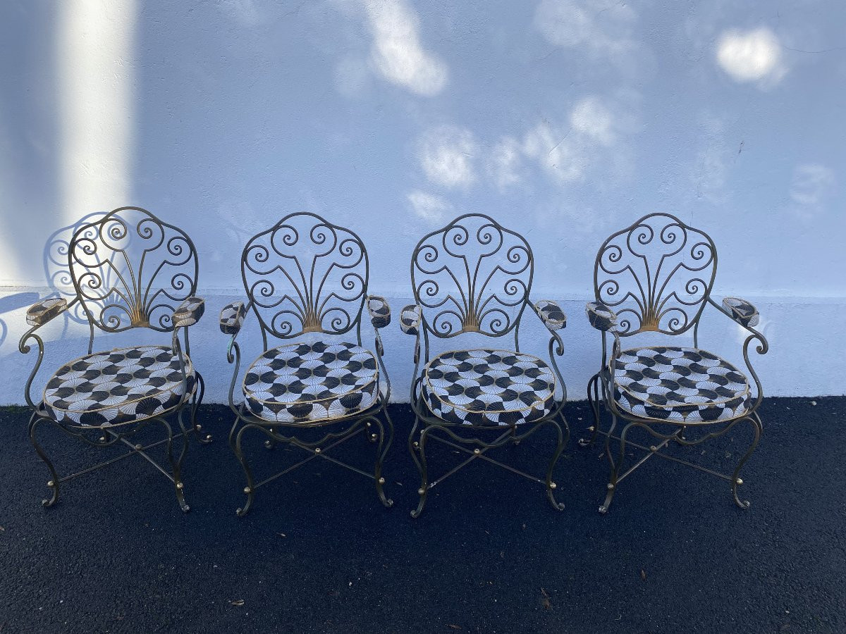 Lot de 4 fauteuils en fer forgé art déco-photo-1